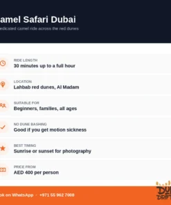 Camel safari Dubai details — ride length, location, suitability and price