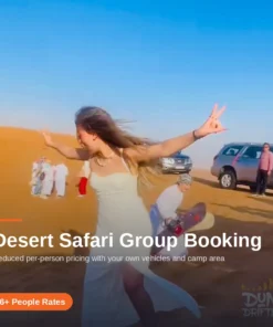 Group of guests on the red dunes during a Dubai desert safari group booking