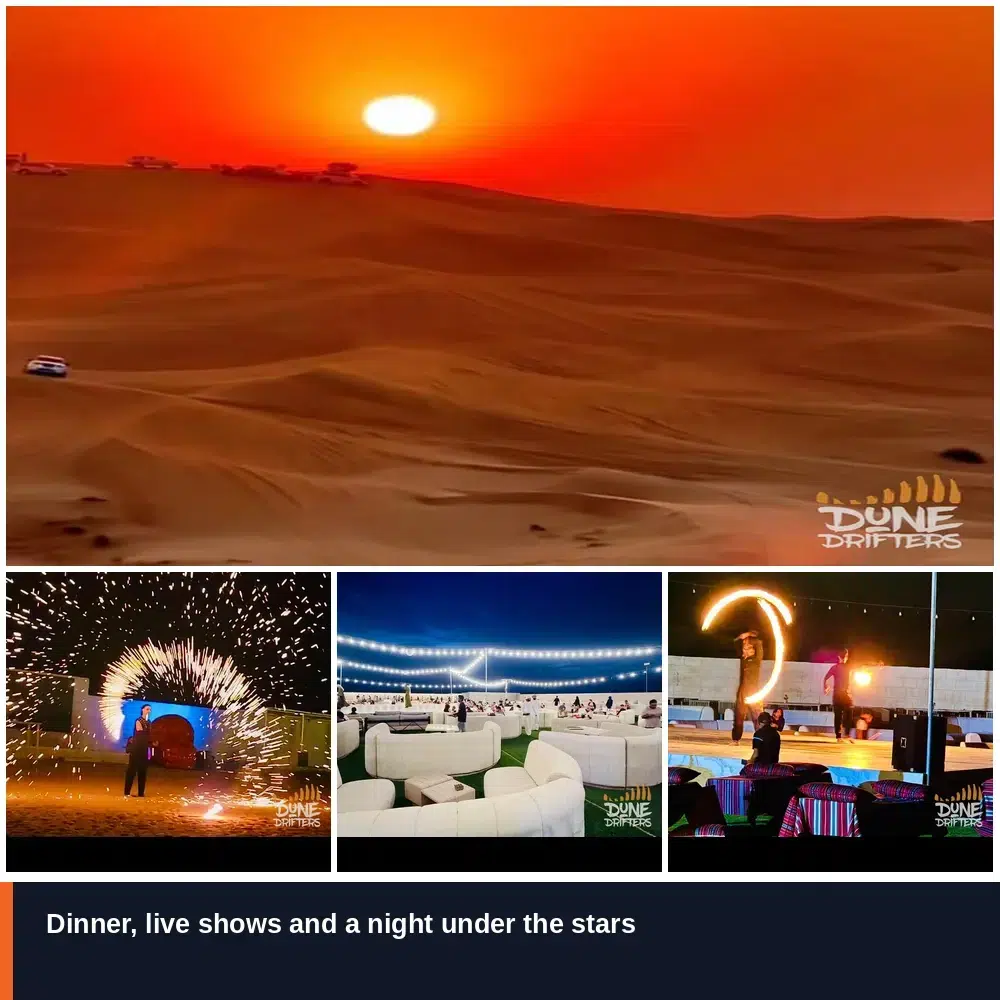 Overnight Desert Safari 3 Sunset, fire show and night camp on an overnight desert safari in Dubai