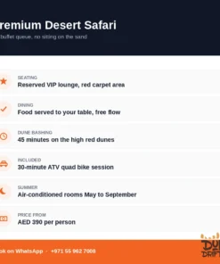 Premium desert safari Dubai — VIP seating, table service and summer air conditioning