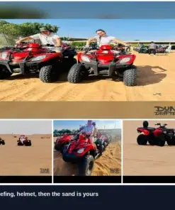 Quad Bike Rental 9 Guests riding quad bikes across the red dunes in the Dubai desert