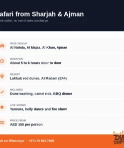 Desert safari from Sharjah and Ajman — pickup areas, duration and inclusions