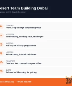 Desert team building Dubai — team size, activities, duration and location
